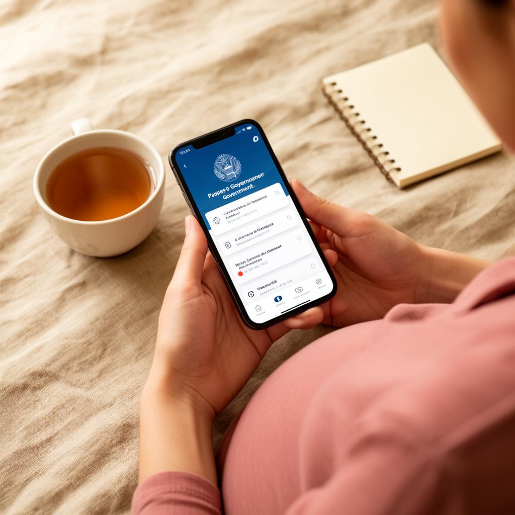 Mãos segurando celular com aplicativo do governo
